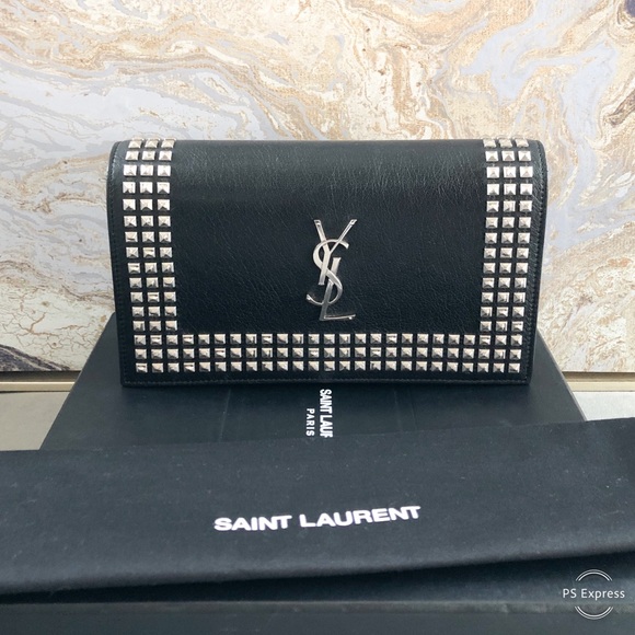 Saint Laurent Monogram Studded Leather Clutch Bag - Picture 2 of 8